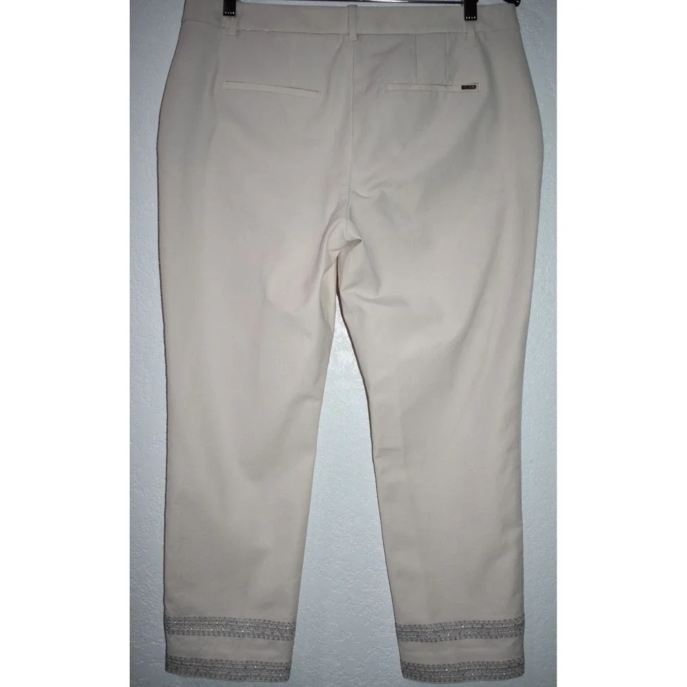 White House Black Market 12 Embroidered THE STRAIGHT CROP Stretch Ivory Cream - Picture 2 of 16